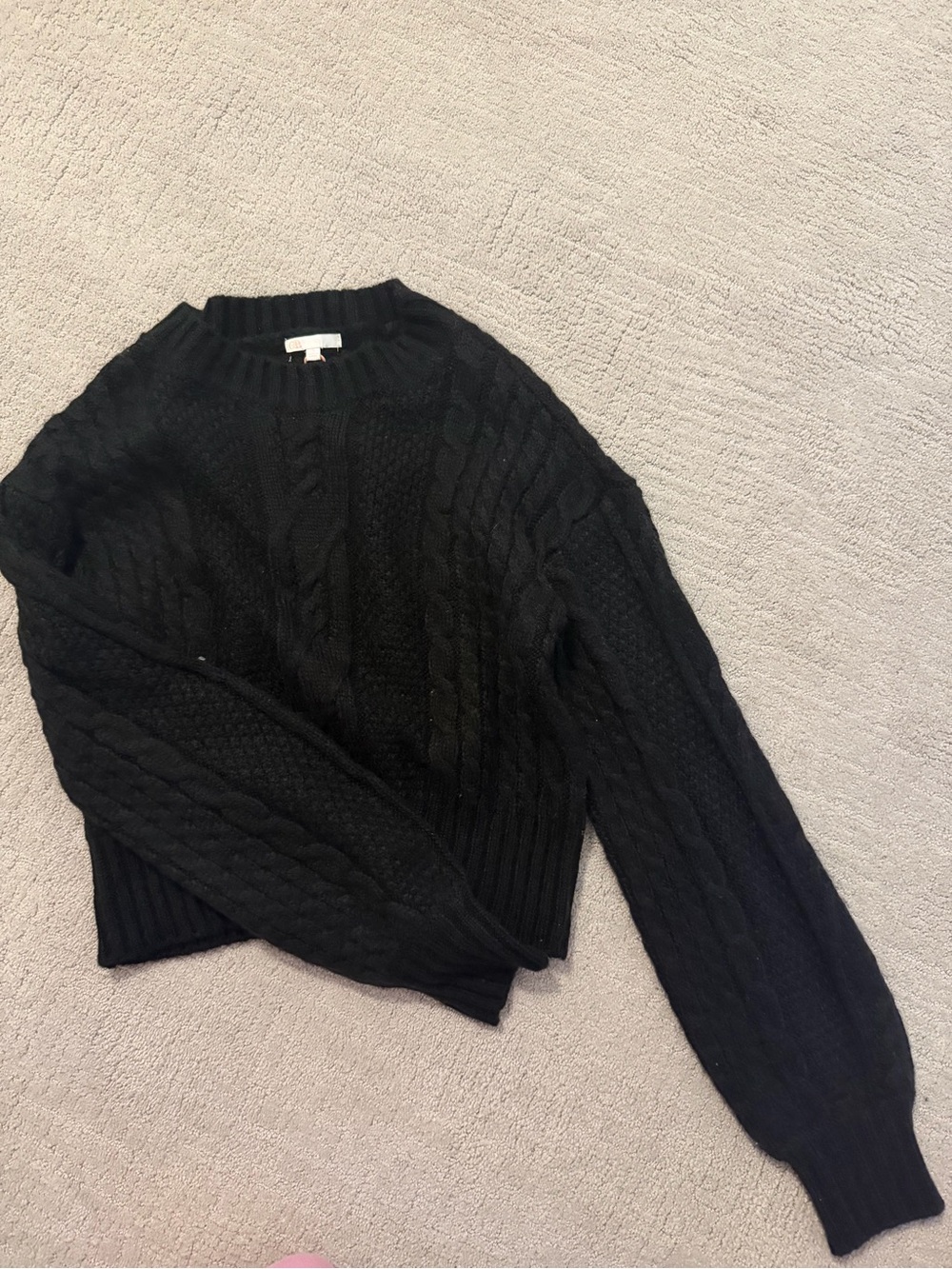 Black Cable Knit Crewneck Sweater -